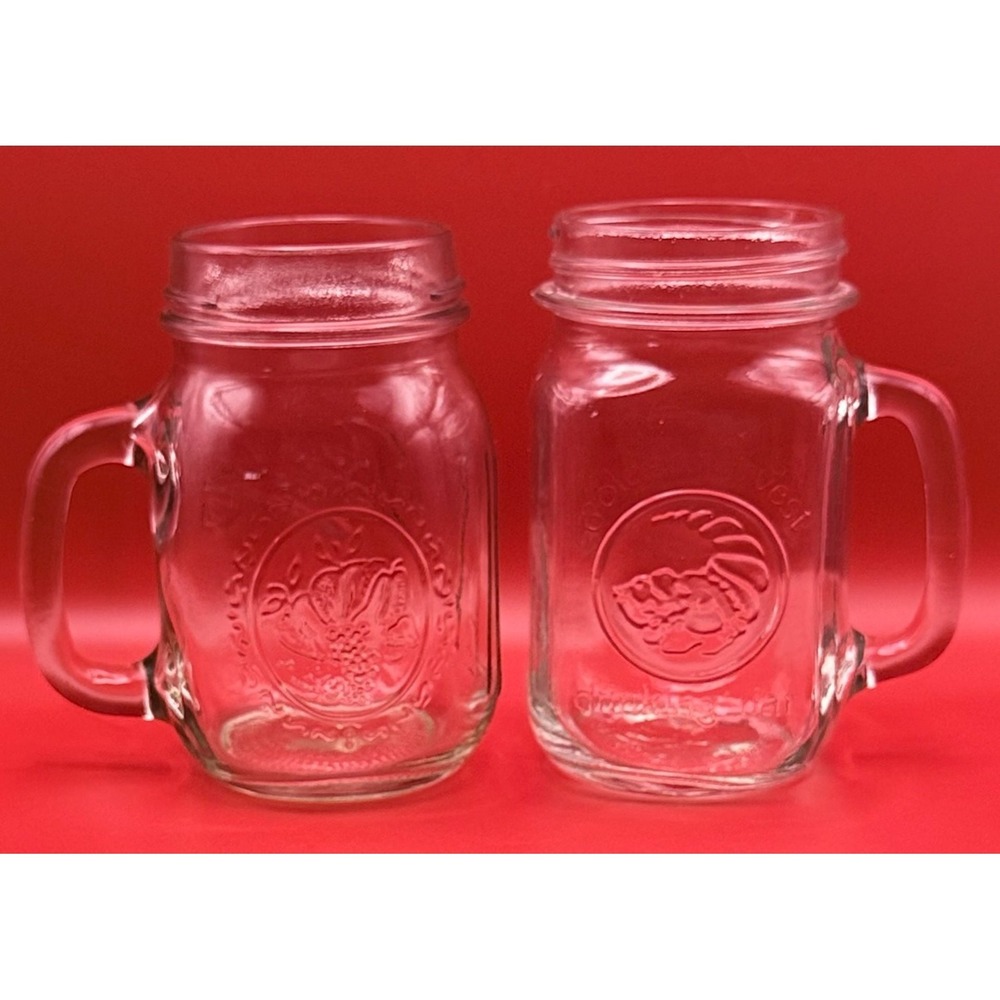 Vintage Golden Harvest & Ball Mason Jar Drinking Mug Set of 2